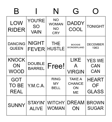 70'S MUSIC Bingo Card