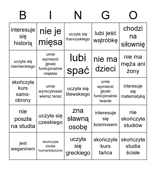 Znajdź osobę, która... Bingo Card