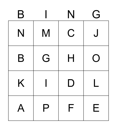 ABC Bingo Card