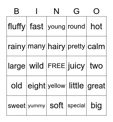 Adjectives Bingo Card