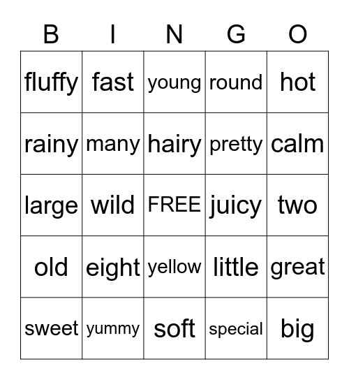 Adjectives Bingo Card