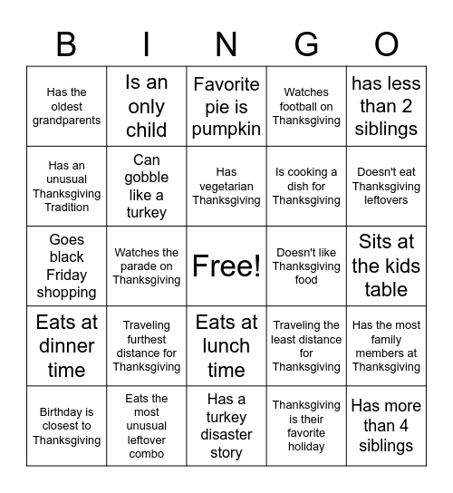 Thanksgiving Bingo Card