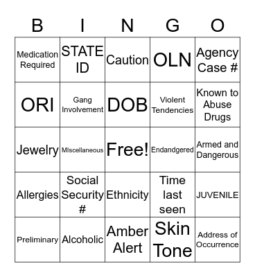 Untitled Bingo Card
