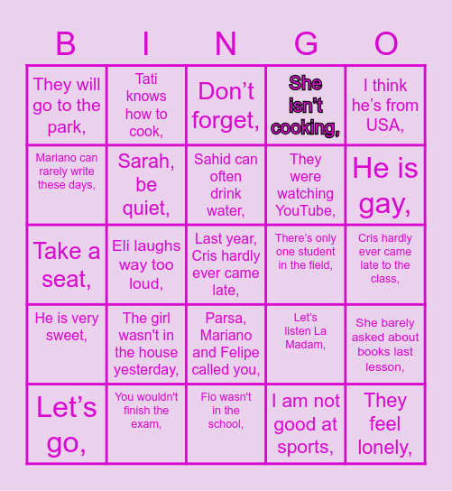 Tag Questions 💭 Bingo Card