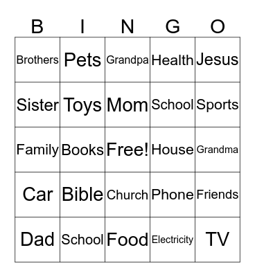 Thankful Bingo Card