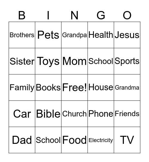 Thankful Bingo Card