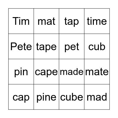 4 in a row Bingo Card