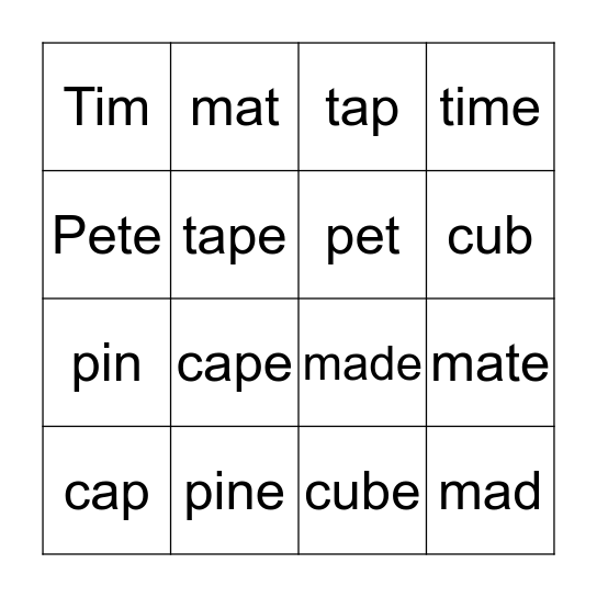 4 in a row Bingo Card