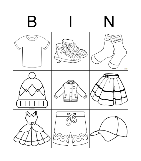 CLOTHES Bingo Card