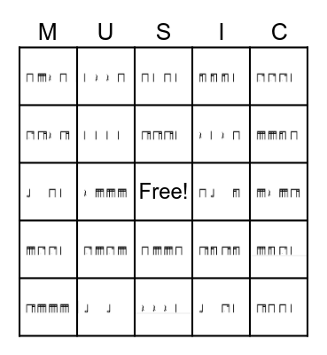 Rhythm Bingo A Bingo Card