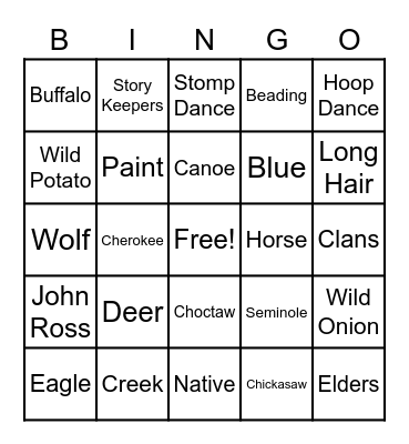 Indigenous People Bingo Card