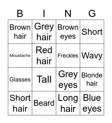 Describing people Bingo Card