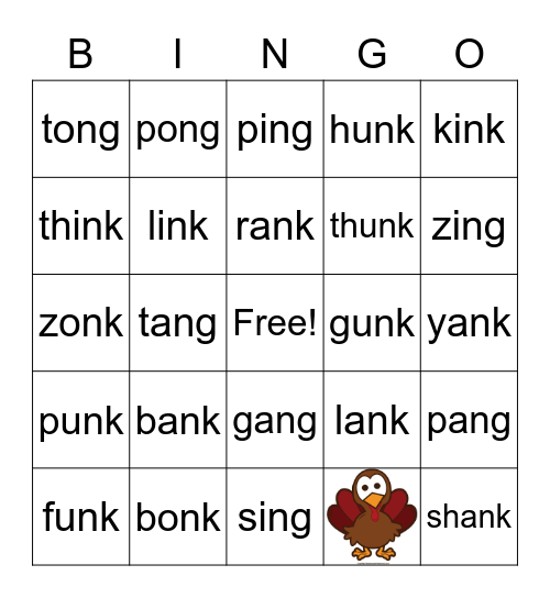 Substep 2.1 Turkey BINGO Card