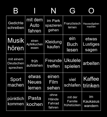 Hast du heute/gestern/einmal...? Bingo Card