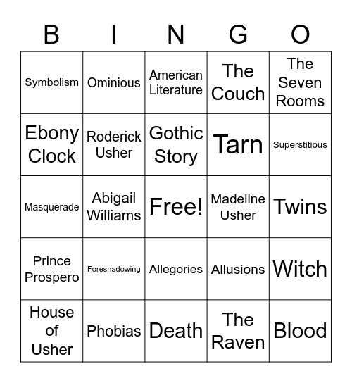 American Lit Bingo Card