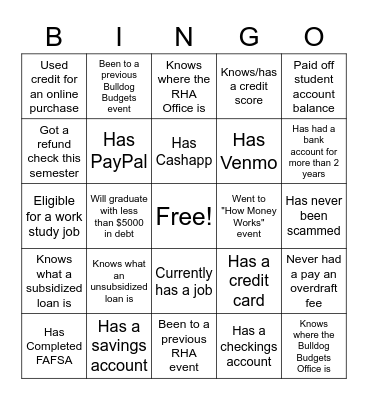 Money Bingo Card