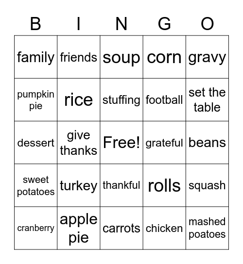 Thanksgiving Bingo Card