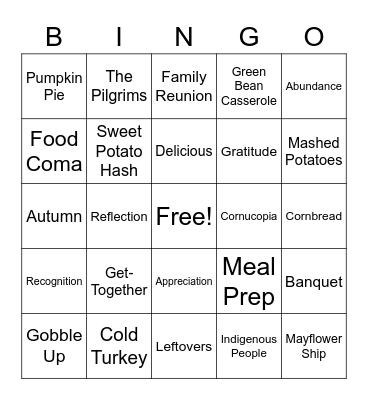 Thanksgiving Bingo Card