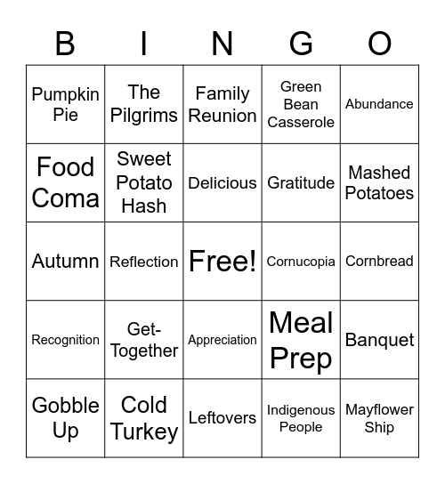 Thanksgiving Bingo Card