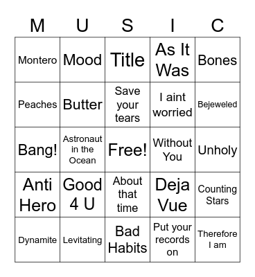 Music Bingo Card