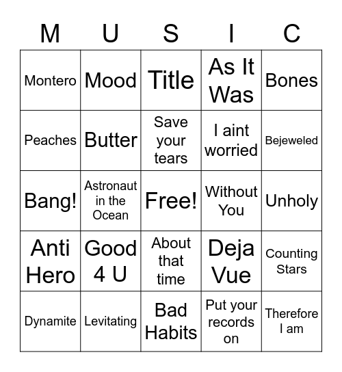 Music Bingo Card