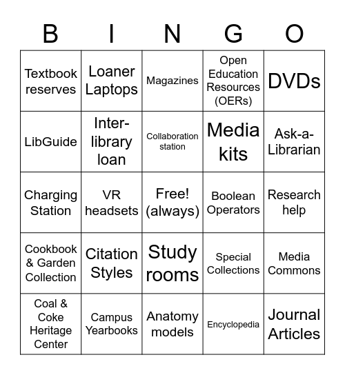 Fayette Library Bingo Card