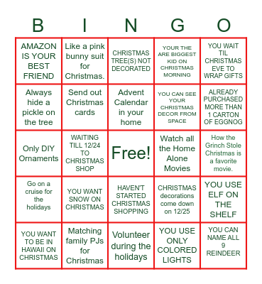 BAE CHRISTMAS BINGO Card