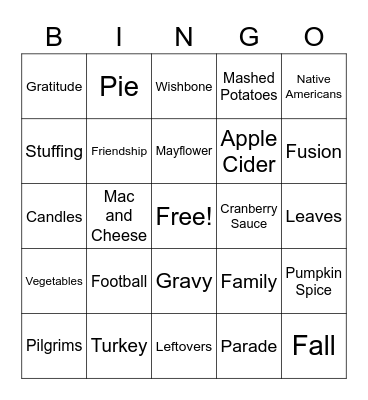 Thanksgiving Bingo Card