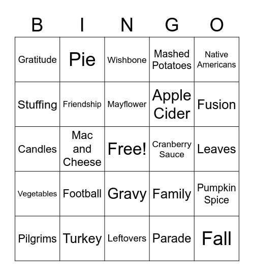 Thanksgiving Bingo Card