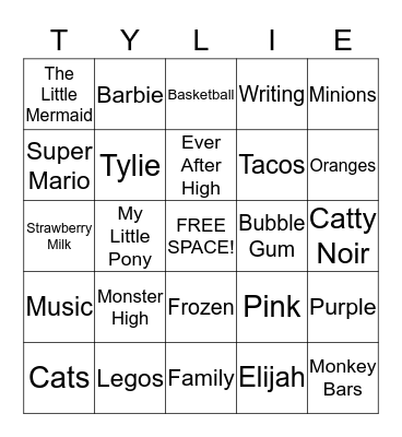 Tylie's Birthday Bingo Card
