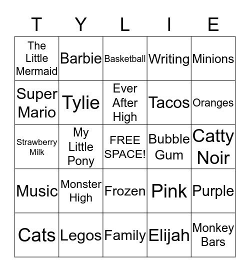 Tylie's Birthday Bingo Card