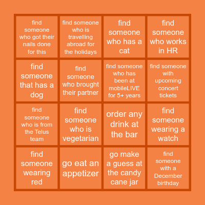 mobileLIVE Holiday Gala Bingo Card