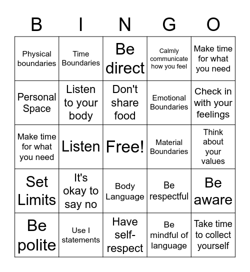 Boundaries Bingo Card