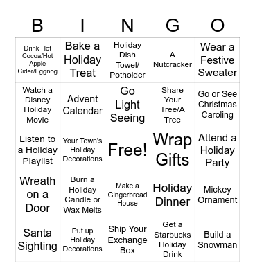 Disney Winter Advent Bingo Card