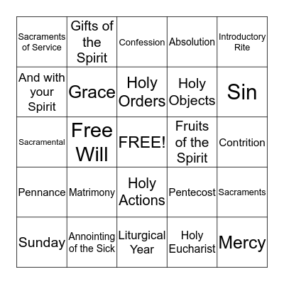 5th Grade REC Bingo Card