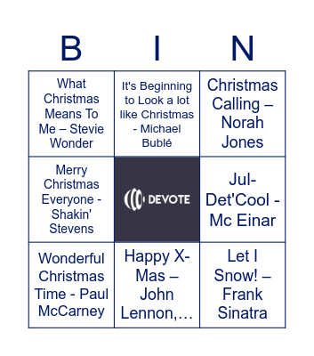 Devote Christmas Music Quiz Bingo Card