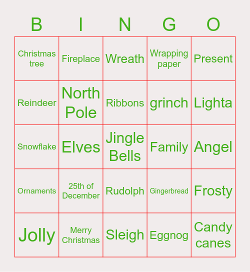 Bloom Christmas Bingo Card