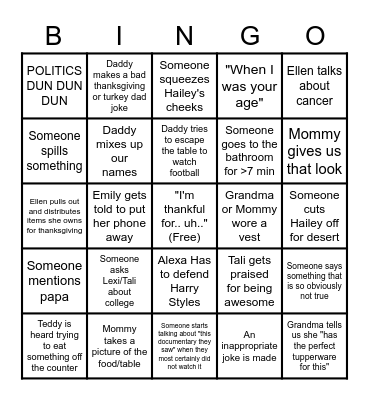 Brandsdorfer Thanksgiving Bingo Card