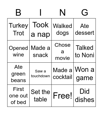 Beth Thanksgiving 2022 Bingo Card