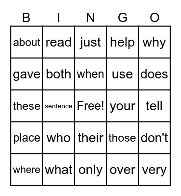 2nd grade sight words Bingo Card