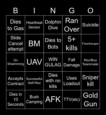 Warzone Bingo Card