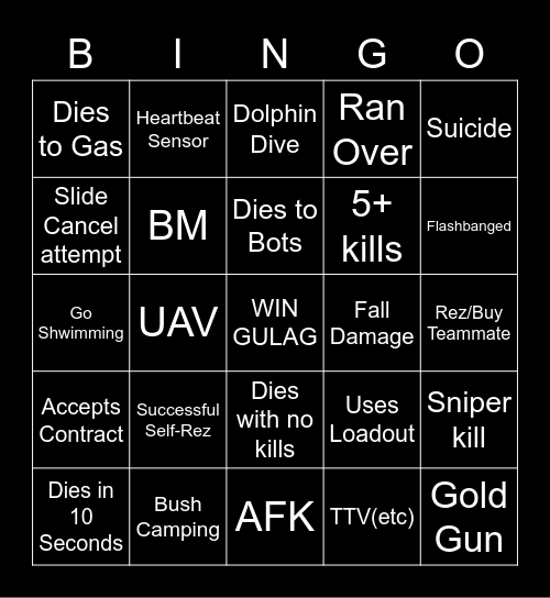 Warzone Bingo Card