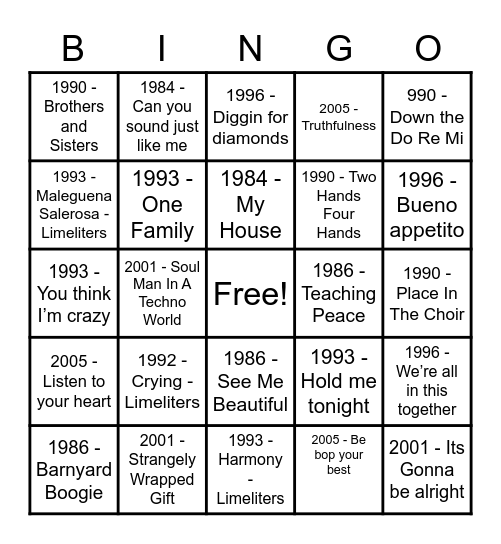 RED's Bingo Card