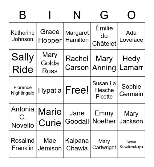Women in STEM Bingo Card