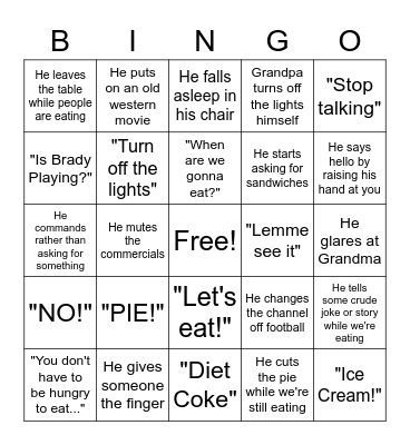 Grandpa Thanksgiving Bingo Card