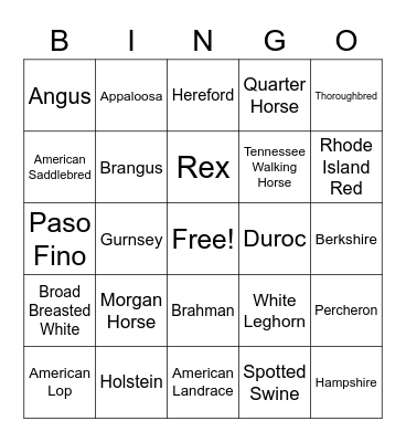 Breeds Bingo Card