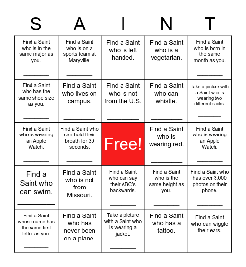 Find a Saint Bingo Card