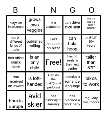 WINTER PARTY BINGO Card
