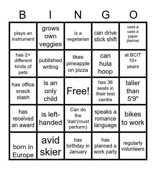 WINTER PARTY BINGO Card