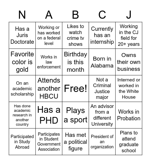 Networking Bingo Card